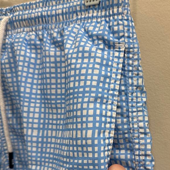 Solid & Striped Classic Swim Trunks Mini Grid French Blue White Nylon Mesh Lined - Picture 4 of 8